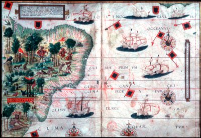 Mapa de Brasil por los navegantes portugueses Pedro Reinel y Lopo Homen de Pedro Reinel