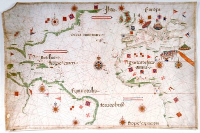 Carta Portulana del Océano Atlántico, Mediterráneo y Mar Negro, c.1535 (vitela, papel) de Pedro Reinel
