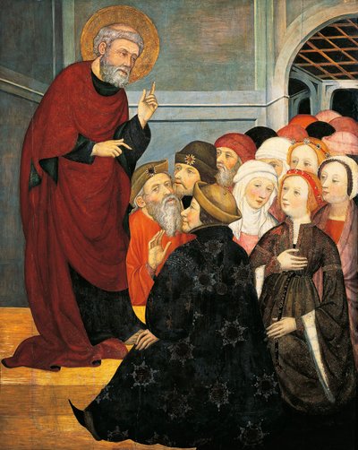 San Pedro predicando, de Pedro Serra (activo 1363-1399), temple sobre tabla de Pedro Serra