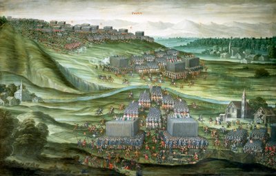 Despliegue de tropas en la Montaña Blanca en la primera fase de la Batalla de la Montaña Blanca el 7-8 de noviembre de 1620 de Peeter Snayers
