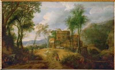 Paisaje de montaña con castillo (pintura sobre madera de roble) de Peeter Snayers