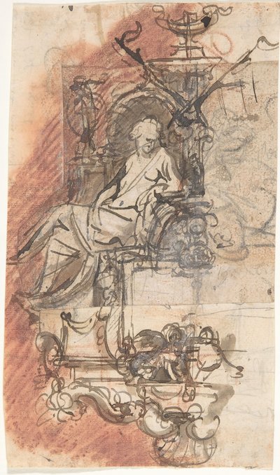 Diseño para un monumento sepulcral con una figura femenina sentada de Peeter Verbrugghen II