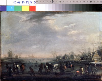 "Paisaje invernal con patinadores" Pintura de Peeter Bout (1658-1719) Serpukhov, Museo Estatal de Historia y Arte de Peeter or Pieter Bout