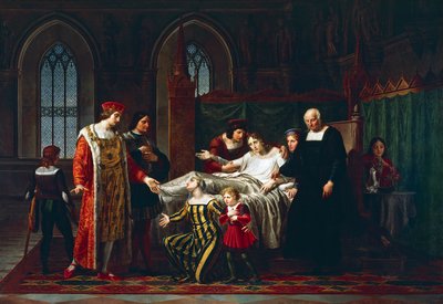 Carlos VIII reuniéndose con el moribundo Gian Galeazzo Sforza en Pavía de Pelagio Palagi