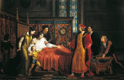 Carlos VIII visitando al moribundo Gian Galeazzo Sforza en el Castillo de Pavía de Pelagio Palagi
