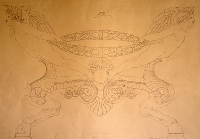 Dibujo de taburete en forma de pezuña con patas, c.1837 (dibujo) de Pelagio Palagi