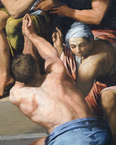 Hombre con el torso desnudo (detalle) de Adoración del Niño de Pellegrino Tibaldi