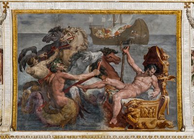 Neptuno y la nave de Ulises, detalle de la Sala de Polifemo de Pellegrino Tibaldi