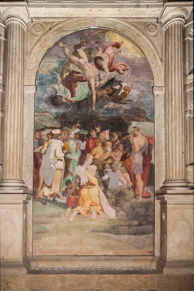 San Juan Bautista bautizando a la gente, capilla de Poggi de Pellegrino Tibaldi