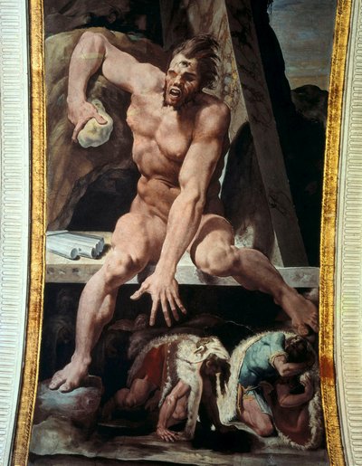 Ulises y sus compañeros huyen de la guarida de Polifemo de Pellegrino Tibaldi