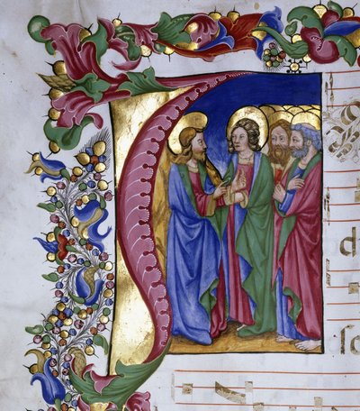 Cristo Enseñando a Sus Discípulos, Dentro de una Inicial "I", c.1480 de Pellegrino di Mariano