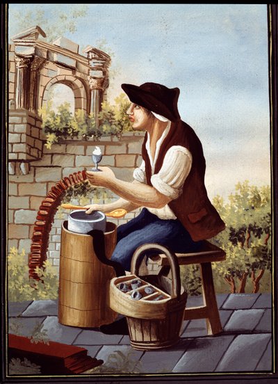 Costumbres populares napolitanas: el vendedor de helados (Gelato, Gelati) y sorbetes de paseo. Detrempe de Pelliccia (siglo XIX) Nápoles Museo Nazionale di San Martino de Pelliccia