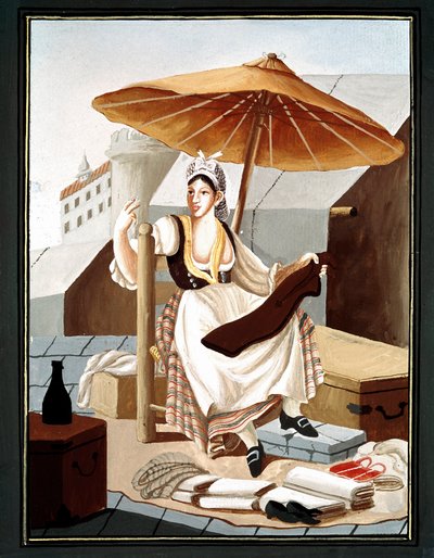 Pepetite metier napolitano: vendedor ambulante de telas y linos - (Antiguo oficio: vendedor de telas y linos) Pintura de Pelliccia siglo XIX Museo Nazionale di San Martino Nápoles de Pelliccia