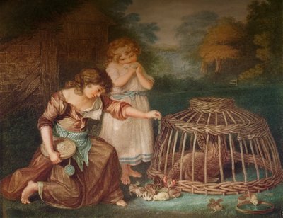 Alimentando gallinas, c. 1788 de Peltro William Tomkins