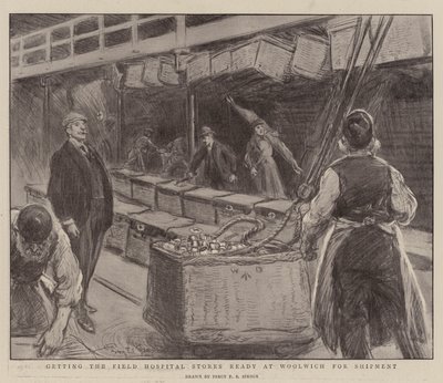 Preparando los Almacenes del Hospital de Campaña en Woolwich para el Envío de Percy F.S. Spence