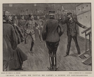 Apúrense, muchachos, o llegarán tarde, una escena en Southampton de Percy F.S. Spence
