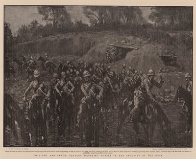 Crepúsculo y paz, caballería abrevando caballos en la seguridad del crepúsculo de Percy F.S. Spence