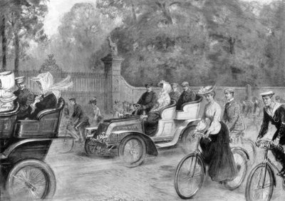 Motores y bicicletas en Kensington High Street, Londres, 1903 de Percy F.S. Spence