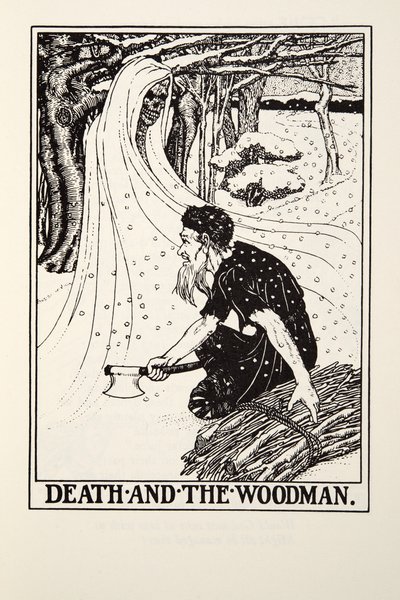 La muerte y el leñador, de las Fábulas de Fontaine, pub. 1905 (grabado) de Percy J. Billingshurst