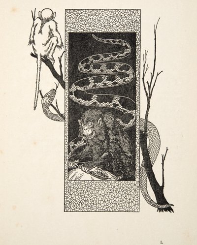 Mono contra serpiente, de Cien anécdotas de animales, pub. 1924 de Percy J. Billingshurst