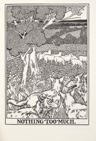 Nada en Exceso, de Fábulas de Fontaine, pub. 1905 (grabado) de Percy J. Billingshurst