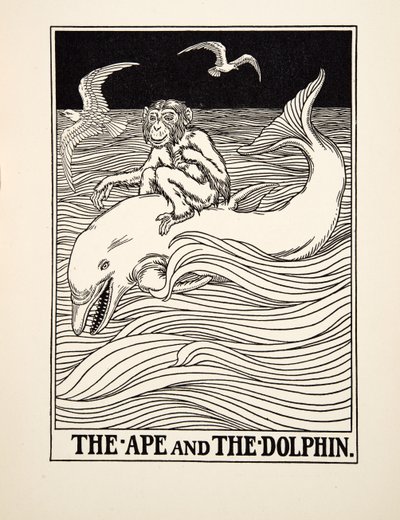 El Mono y el Delfín, de Cien Fábulas de Esopo, pub.1903 de Percy J. Billingshurst
