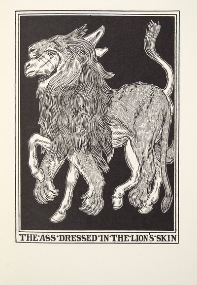 El Asno Vestido con la Piel de León de Fábulas de Fontaine, pub. 1905 de Percy J. Billingshurst