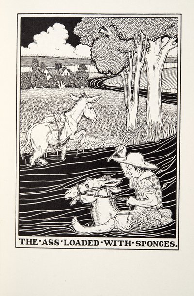 El Asno Cargado de Esponjas, de las Fábulas de Fontaine, pub. 1905 de Percy J. Billingshurst