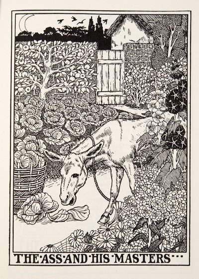 El burro y sus amos, de Fábulas de Fontaine, pub. 1905 de Percy J. Billingshurst