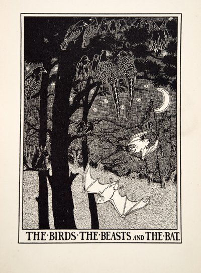 Los pájaros, las bestias y el murciélago, de Cien fábulas de Esopo, pub. 1903 (grabado) de Percy J. Billingshurst