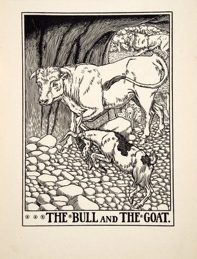 El Toro y la Cabra, de Cien Fábulas de Esopo, pub.1903 de Percy J. Billingshurst