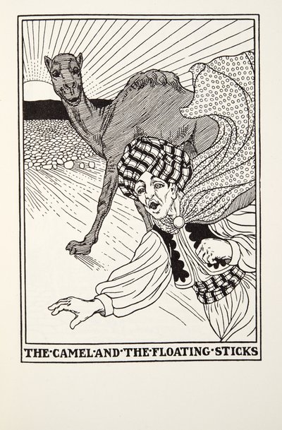 El Camello y los Palos Flotantes, de las Fábulas de Fontaine, pub. 1905 de Percy J. Billingshurst