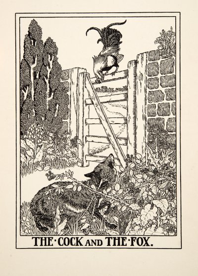El Gallo y el Zorro, de Cien Fábulas de Esopo, pub.1903 de Percy J. Billingshurst