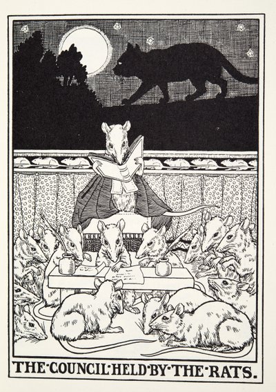 El Consejo de las Ratas, de las Fábulas de Fontaine, pub. 1905 de Percy J. Billingshurst