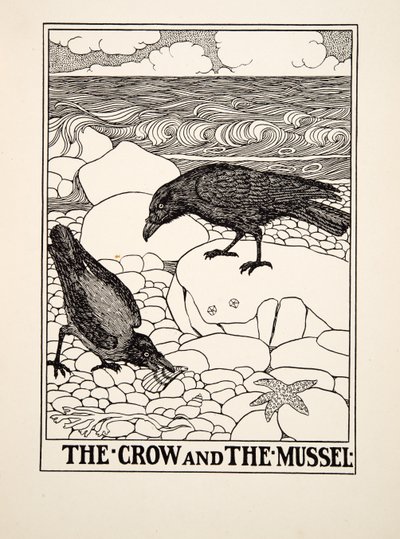 El cuervo y el mejillón, de Cien fábulas de Esopo, pub.1903 de Percy J. Billingshurst