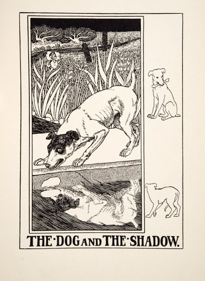 El perro y la sombra, de Cien fábulas de Esopo, pub.1903 de Percy J. Billingshurst