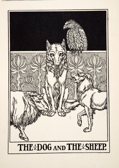 El perro y la oveja, de Cien fábulas de Esopo, pub.1903 de Percy J. Billingshurst
