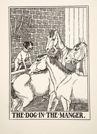 El perro en el pesebre, de Cien fábulas de Esopo, pub.1903 de Percy J. Billingshurst