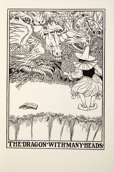 El Dragón con Muchas Cabezas, de las Fábulas de Fontaine, pub. 1905 de Percy J. Billingshurst