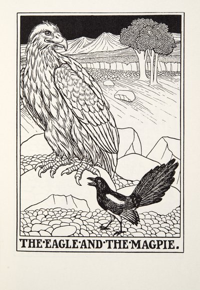 El Águila y la Urraca, de las Fábulas de Fontaine, pub. 1905 de Percy J. Billingshurst