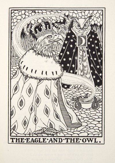 El águila y el búho, de Fábulas de Fontaine, pub. 1905 de Percy J. Billingshurst