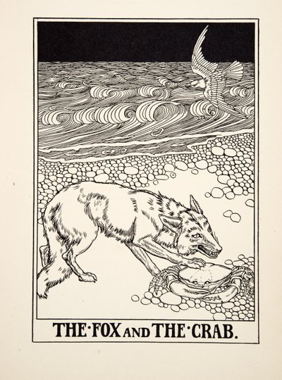 El zorro y el cangrejo, de Cien fábulas de Esopo, pub.1903 (grabado) de Percy J. Billingshurst