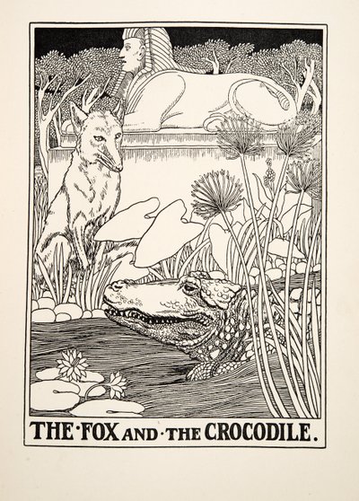 El zorro y el cocodrilo, de Cien fábulas de Esopo, pub.1903 de Percy J. Billingshurst
