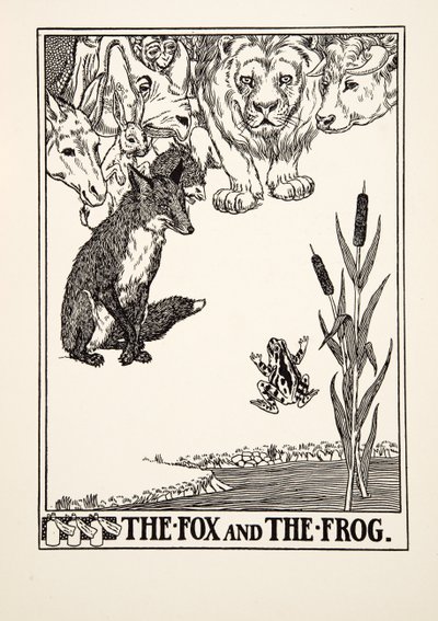 El zorro y la rana, de Cien fábulas de Esopo, pub. 1903 (grabado) de Percy J. Billingshurst