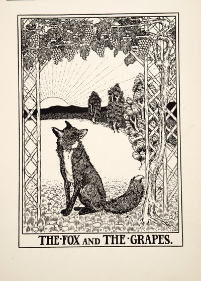 El zorro y las uvas, de Cien fábulas de Esopo, pub.1903 de Percy J. Billingshurst