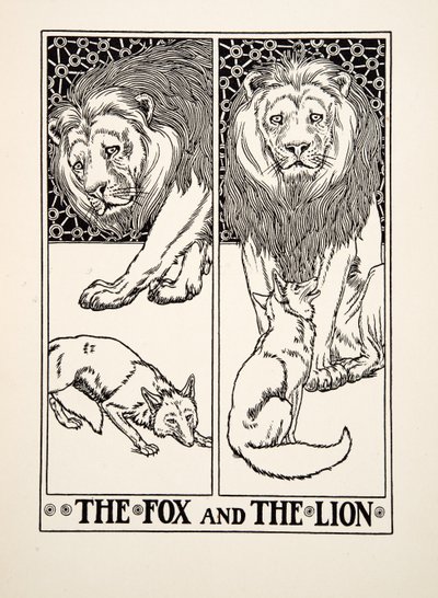 El Zorro y el León, de Cien Fábulas de Esopo, pub. 1903 de Percy J. Billingshurst
