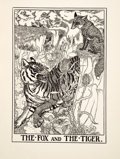 El Zorro y el Tigre, de Cien Fábulas de Esopo, pub. 1903 de Percy J. Billingshurst
