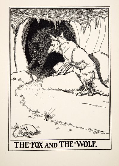 El zorro y el lobo, de Cien fábulas de Esopo, pub.1903 (grabado) de Percy J. Billingshurst