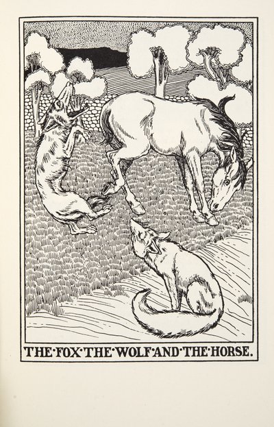 El Zorro, el Lobo y el Caballo de Fábulas de Fontaine, pub. 1905 de Percy J. Billingshurst