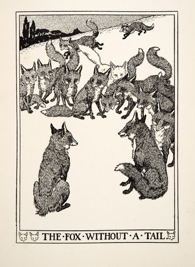 El zorro sin cola, de Cien fábulas de Esopo, pub.1903 de Percy J. Billingshurst